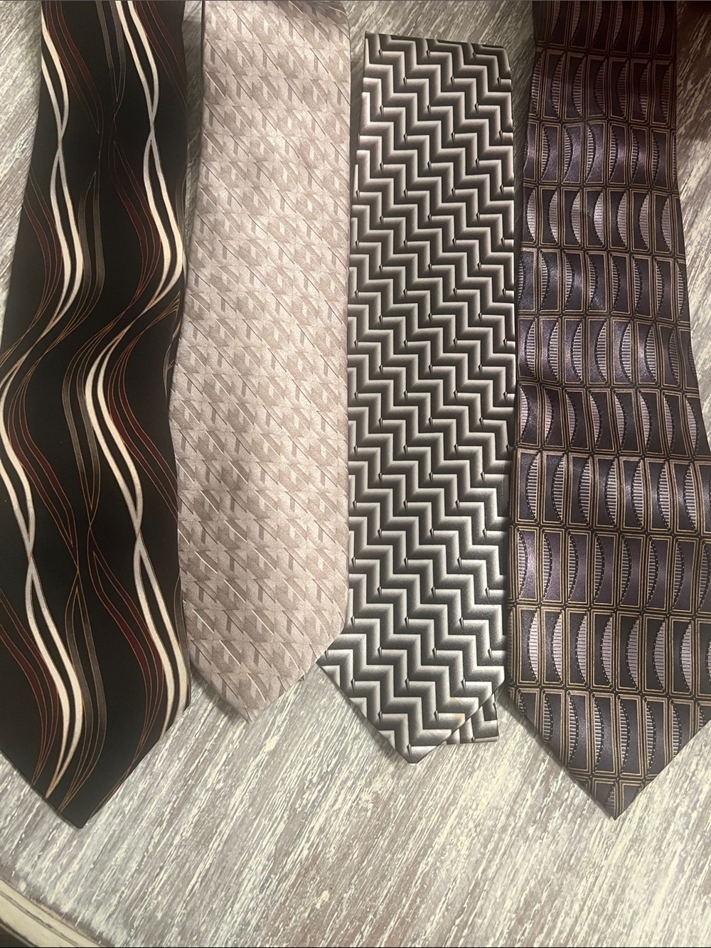 Set of 4 Classic Men's Necktie - Brown, Beige, Silver, Gold Designs